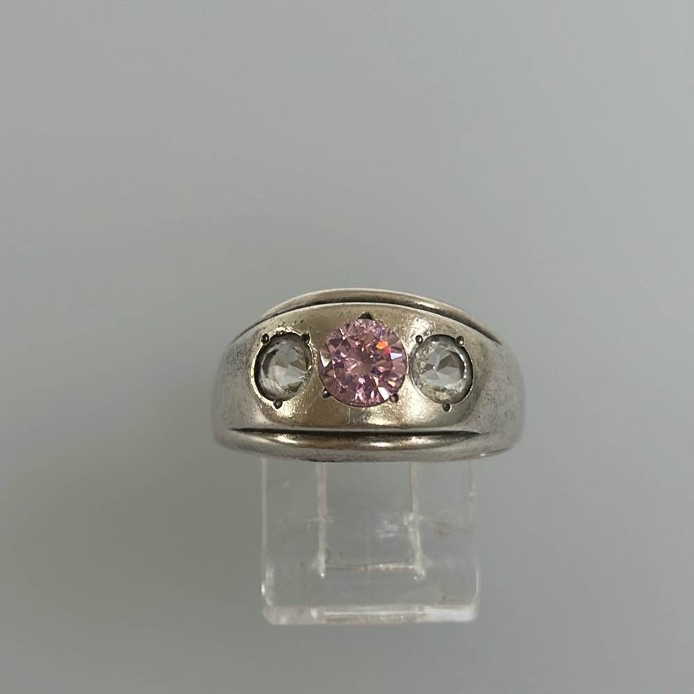 Sterling silver pink rhinestone ring size 10